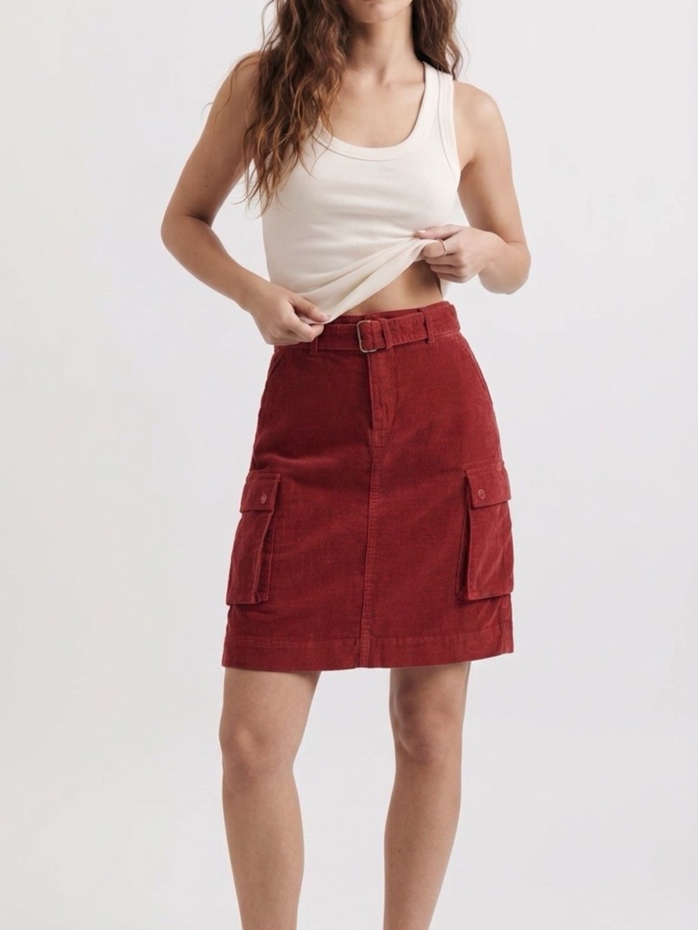 Vintage Ralph Lauren Blue Label Corduroy Cargo Skirt Size 2 Red Y2K Belted